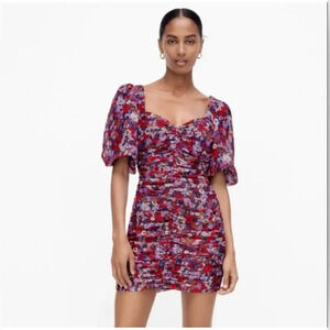 ZARA Blogger Favorite Floral Puff Sleeve Ruched Mini Dress